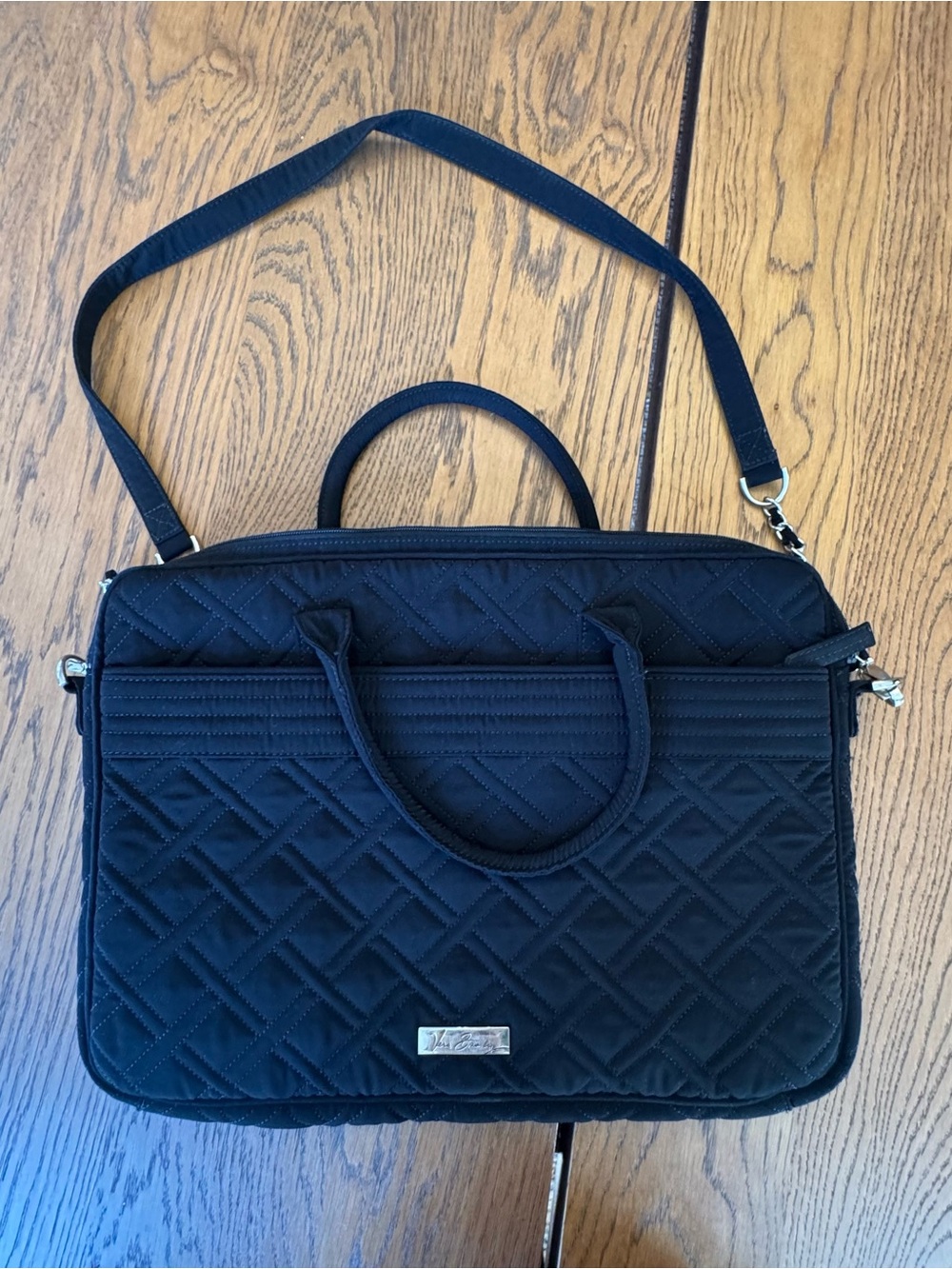 VERA BRADLEY black quilted laptop Satchel Work Bag Career Women computer Purse